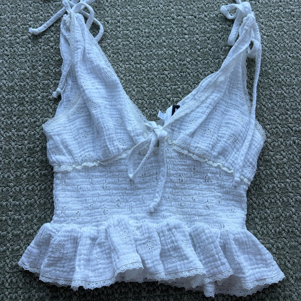 White Eyelet Ruffle Top